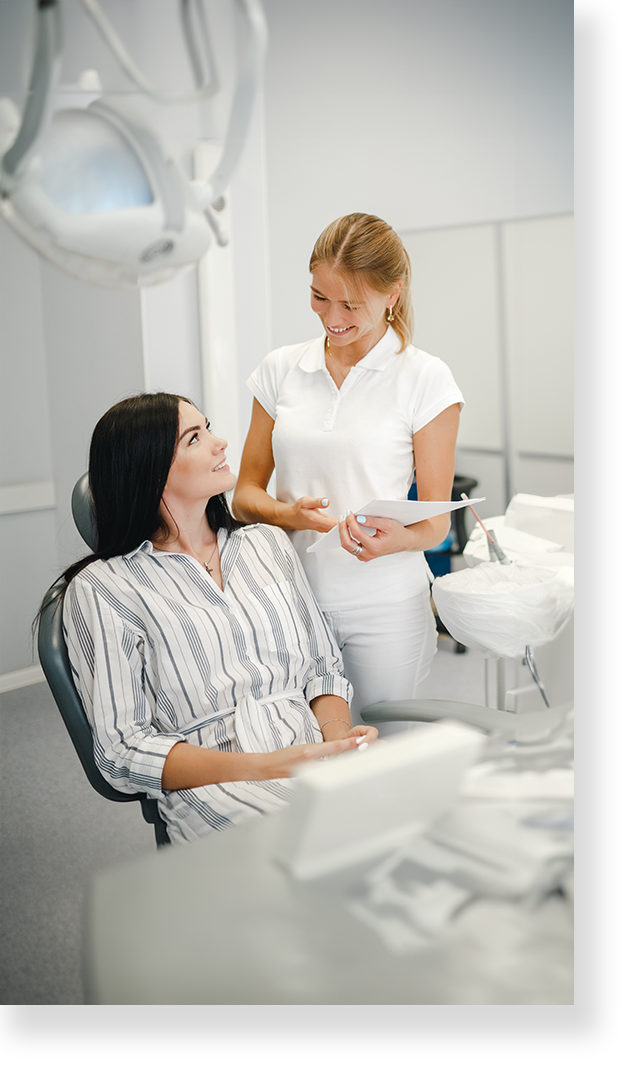 Patient consulting with dentist